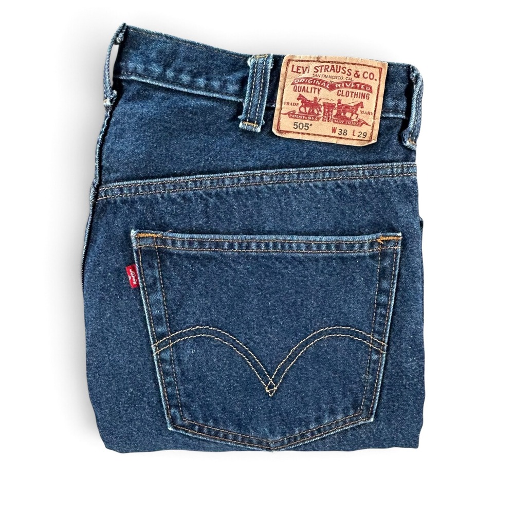 Levis 505 Regular Fit Jeans Mens 38x27 Dark Wash Blue Straight Leg Denim Pants